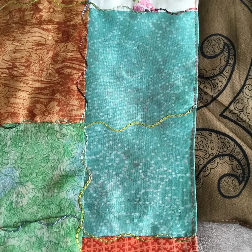 Giardino D'Oriente Lg Rectangle Patch Multicolor 100% Silk Scarf Made in Italy